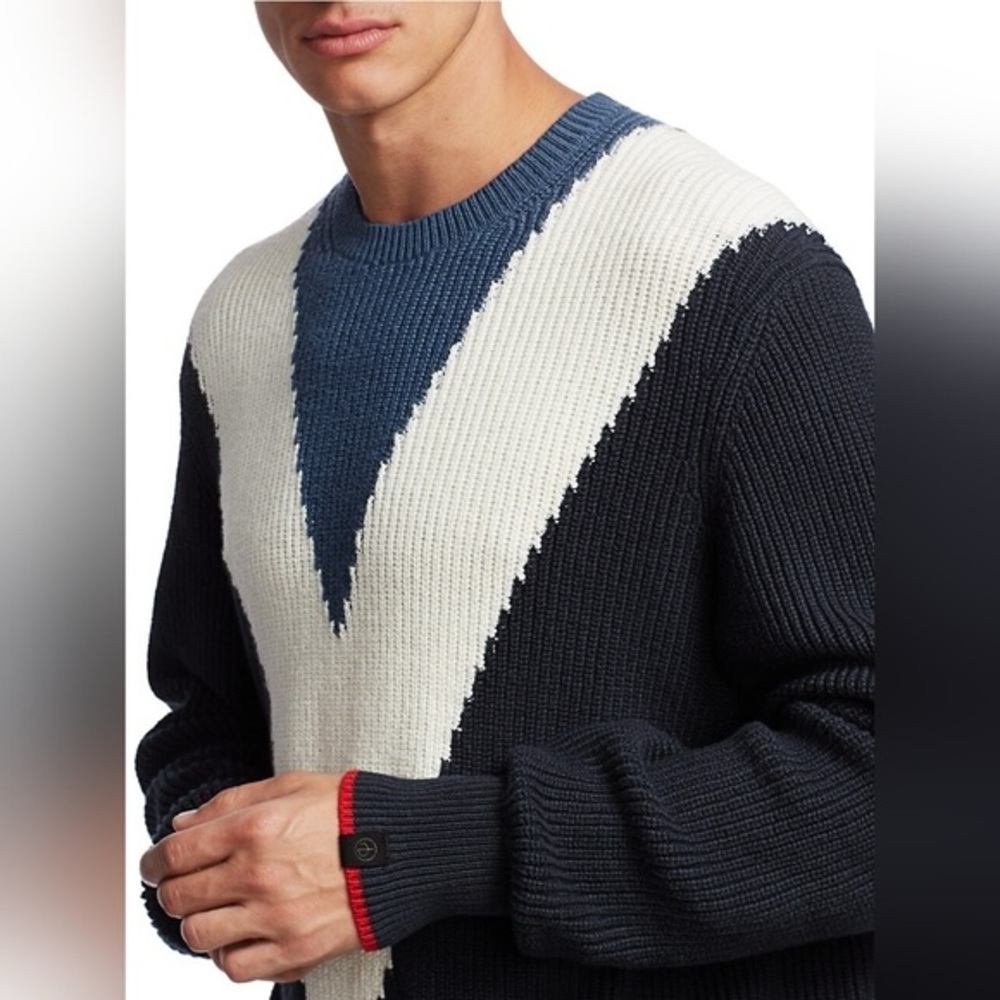 Rag & Bone Emory Intarsia Sweater Mens L Chevron Colorblock Cable Knit Cotton - Picture 3 of 15